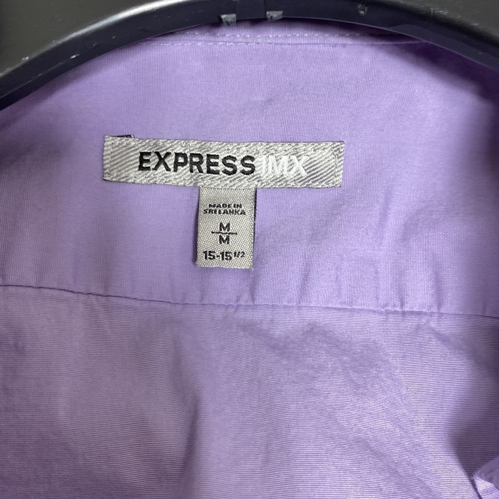 Express Men's Medium Long Sleeve Button Lavender Fitted Shirt with Stretch - Picture 8 of 9